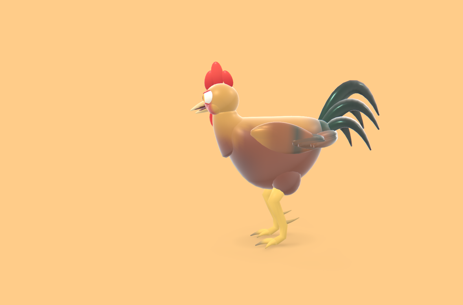 The mature rooster rendered on the peach stage